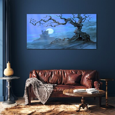 Foto op glas Kasteel in het maanlicht