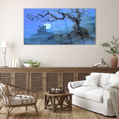 Foto op glas Kasteel in het maanlicht