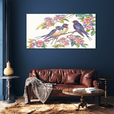 Glas foto Vogels in de bloeiende takken