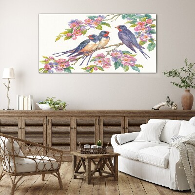 Glas foto Vogels in de bloeiende takken