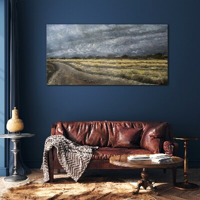 Glas foto Stormachtige lucht boven een landweg