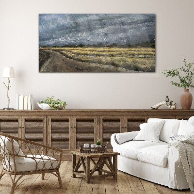 Glas foto Stormachtige lucht boven een landweg