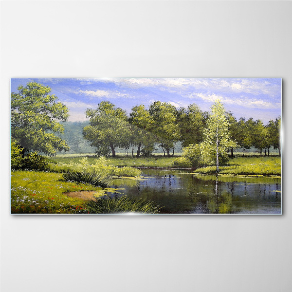 Foto op glas Een vredig landschap aan de rivier