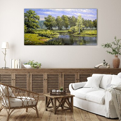 Foto op glas Een vredig landschap aan de rivier