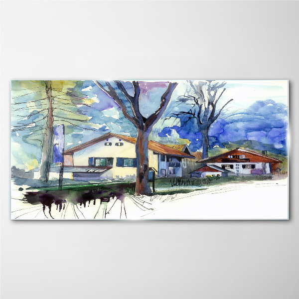 Schilderij op glas Landelijk landschap in aquarel