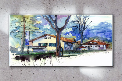 Schilderij op glas Landelijk landschap in aquarel