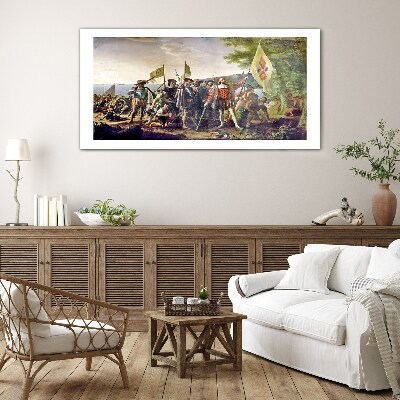 Schilderij op glas Verovering van de Nieuwe Wereld