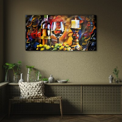 Schilderij op glas Een avond met wijn en fruit