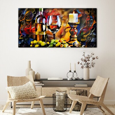 Schilderij op glas Een avond met wijn en fruit