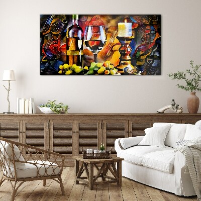 Schilderij op glas Een avond met wijn en fruit