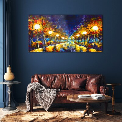 Glas foto Avondsteegje met lampen