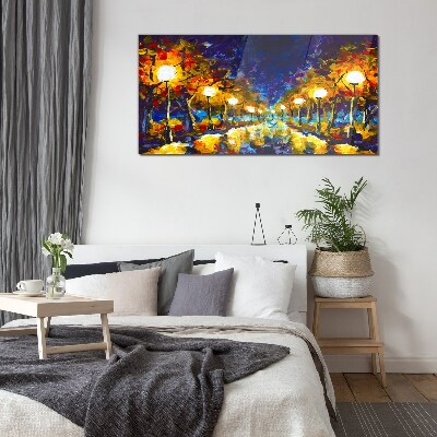 Glas foto Avondsteegje met lampen