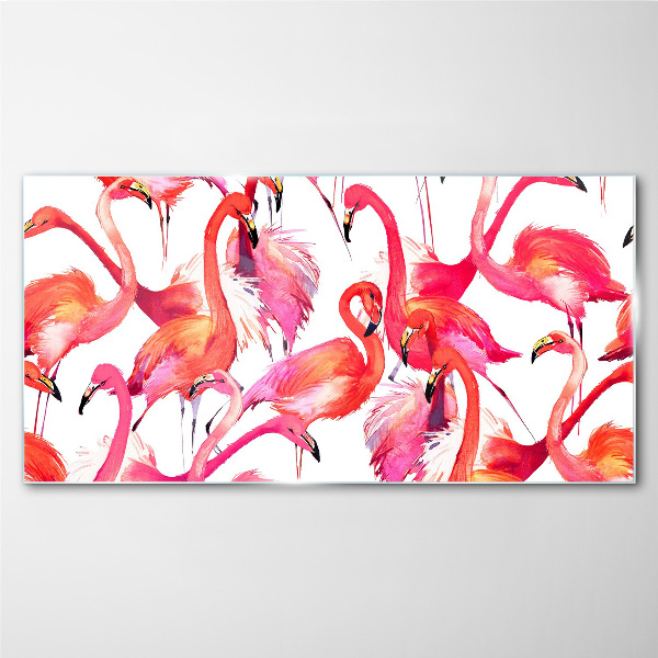 Schilderij op glas Roze flamingo's in een tropische dans