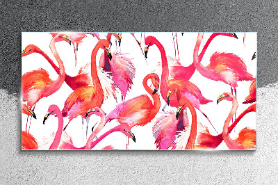 Schilderij op glas Roze flamingo's in een tropische dans