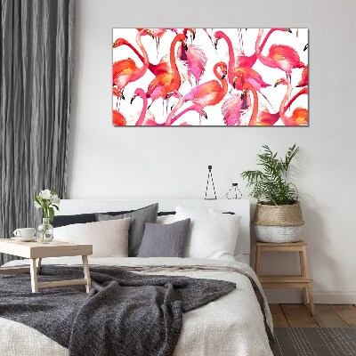 Schilderij op glas Roze flamingo's in een tropische dans