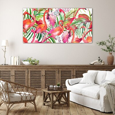 Foto op glas Flamingo's in een tropisch paradijs