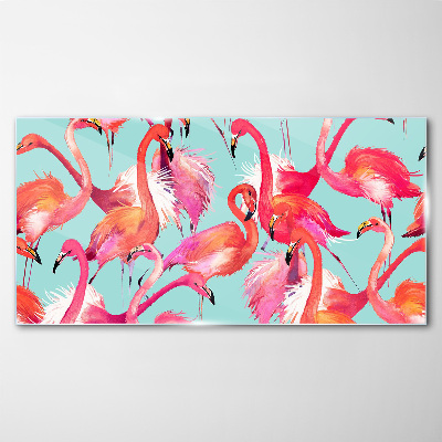 Glas foto Roze flamingo's op een turquoise achtergrond