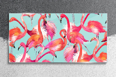 Glas foto Roze flamingo's op een turquoise achtergrond