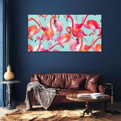 Glas foto Roze flamingo's op een turquoise achtergrond