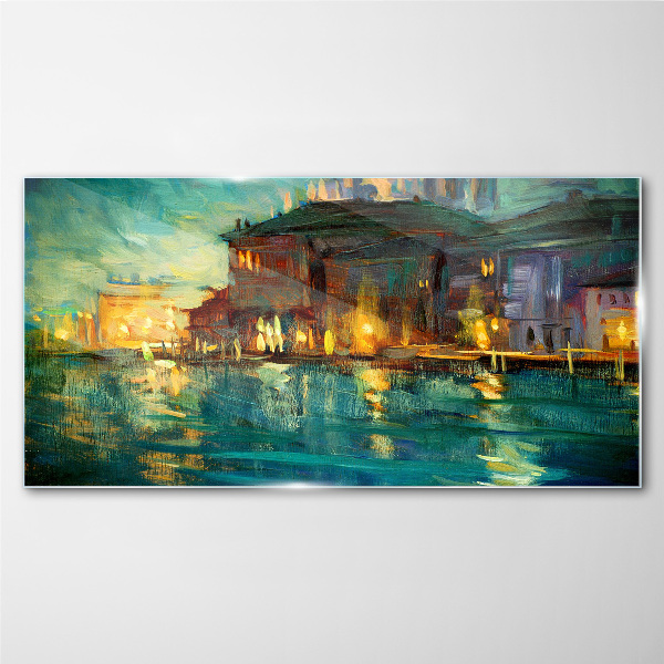 Foto op glas Avondgloed over het water