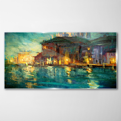 Foto op glas Avondgloed over het water