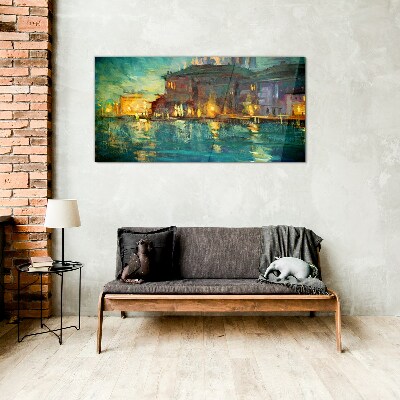 Foto op glas Avondgloed over het water