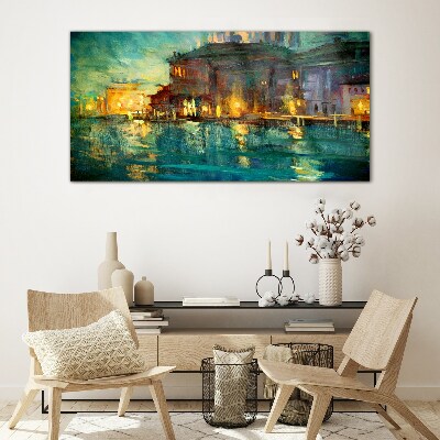 Foto op glas Avondgloed over het water