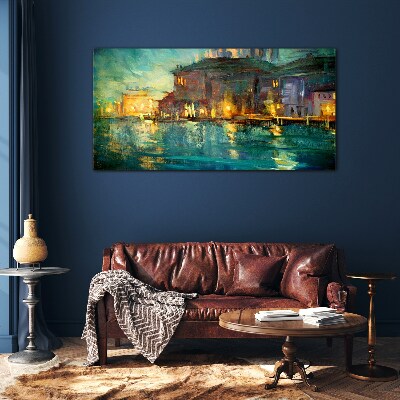 Foto op glas Avondgloed over het water