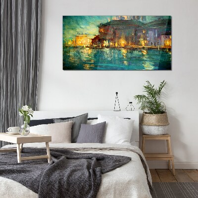 Foto op glas Avondgloed over het water