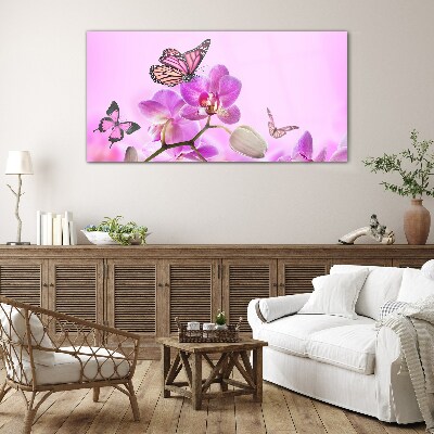 Schilderij op glas Een bloemendroom met vlinders