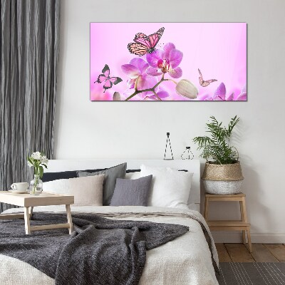 Schilderij op glas Een bloemendroom met vlinders