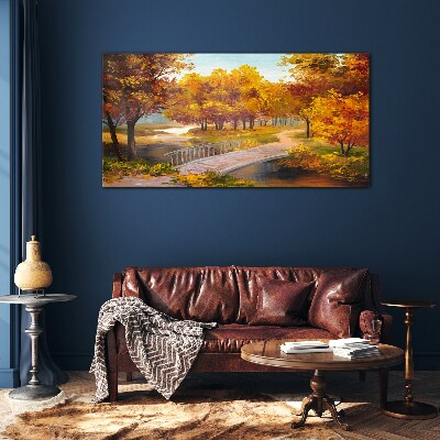 Foto op glas Gouden brug in het herfstpark
