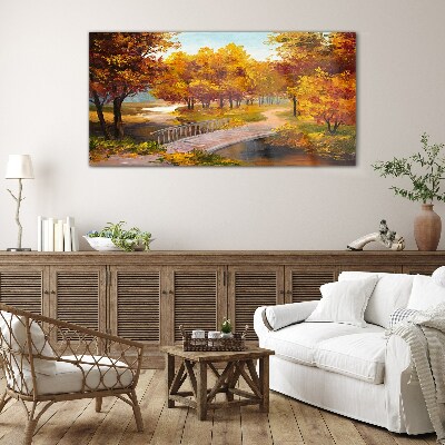 Foto op glas Gouden brug in het herfstpark