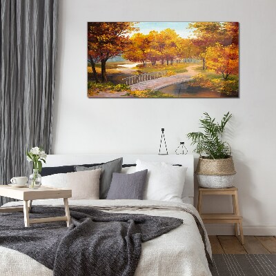 Foto op glas Gouden brug in het herfstpark