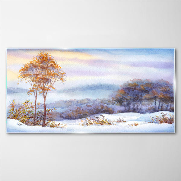 Schilderij op glas Winterlandschap met bomen