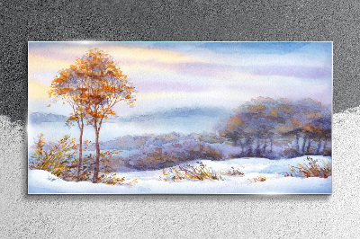 Schilderij op glas Winterlandschap met bomen