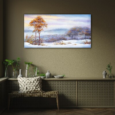 Schilderij op glas Winterlandschap met bomen
