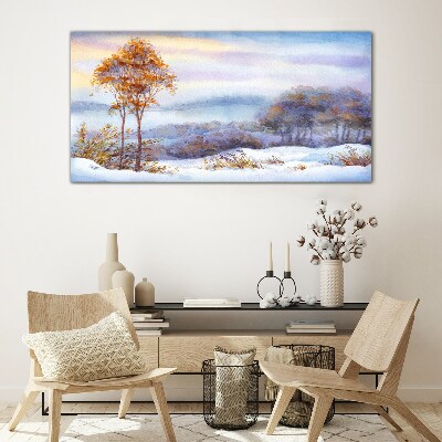 Schilderij op glas Winterlandschap met bomen