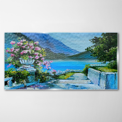 Glas foto Romantisch uitzicht aan het meer