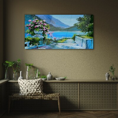 Glas foto Romantisch uitzicht aan het meer