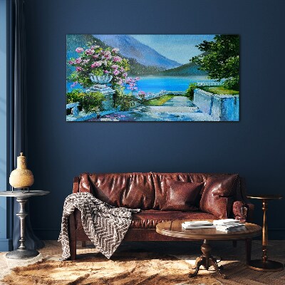 Glas foto Romantisch uitzicht aan het meer