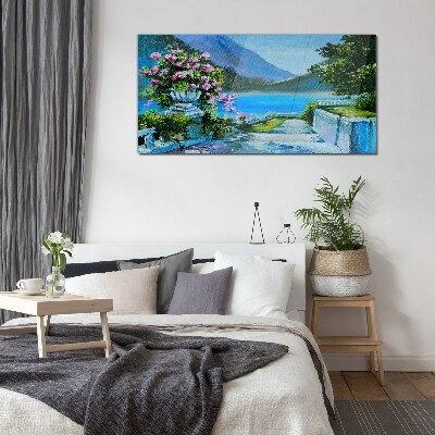 Glas foto Romantisch uitzicht aan het meer