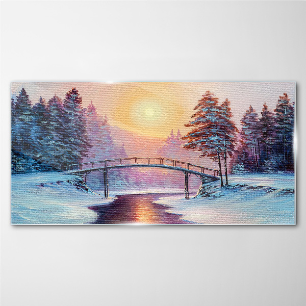 Schilderij op glas Winterbrug in het zonlicht