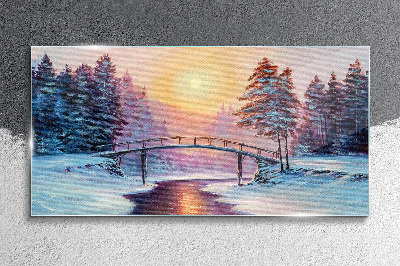 Schilderij op glas Winterbrug in het zonlicht