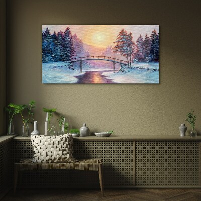 Schilderij op glas Winterbrug in het zonlicht