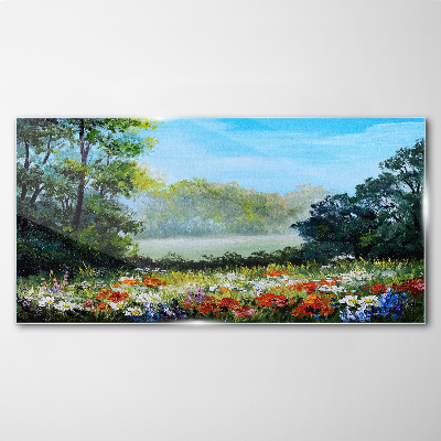 Schilderij op glas Een bloemenlandschap in de zomerzon