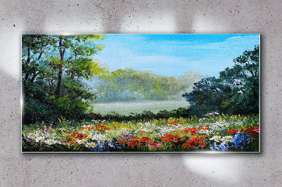 Schilderij op glas Een bloemenlandschap in de zomerzon