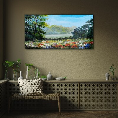 Schilderij op glas Een bloemenlandschap in de zomerzon