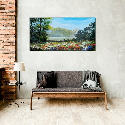 Schilderij op glas Een bloemenlandschap in de zomerzon