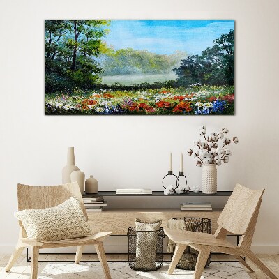 Schilderij op glas Een bloemenlandschap in de zomerzon